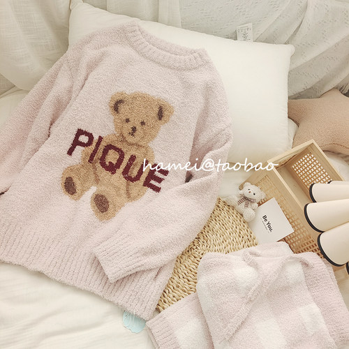 【高品の小熊】睡衣女冬甜美可爱加厚保暖软绵绵套装半边绒家居服 - 图1