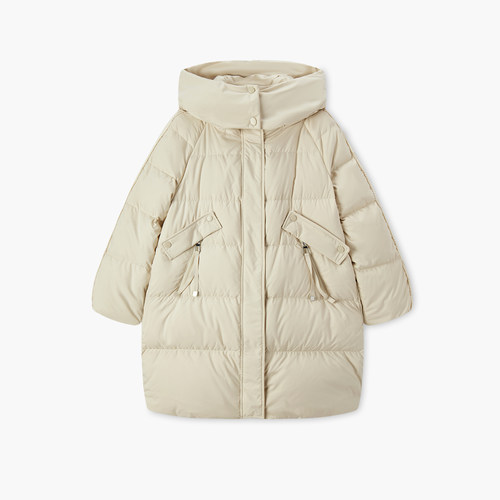 爱居兔时尚连帽羽绒服女冬季新款简约大气中长款羽绒外套 - 图3