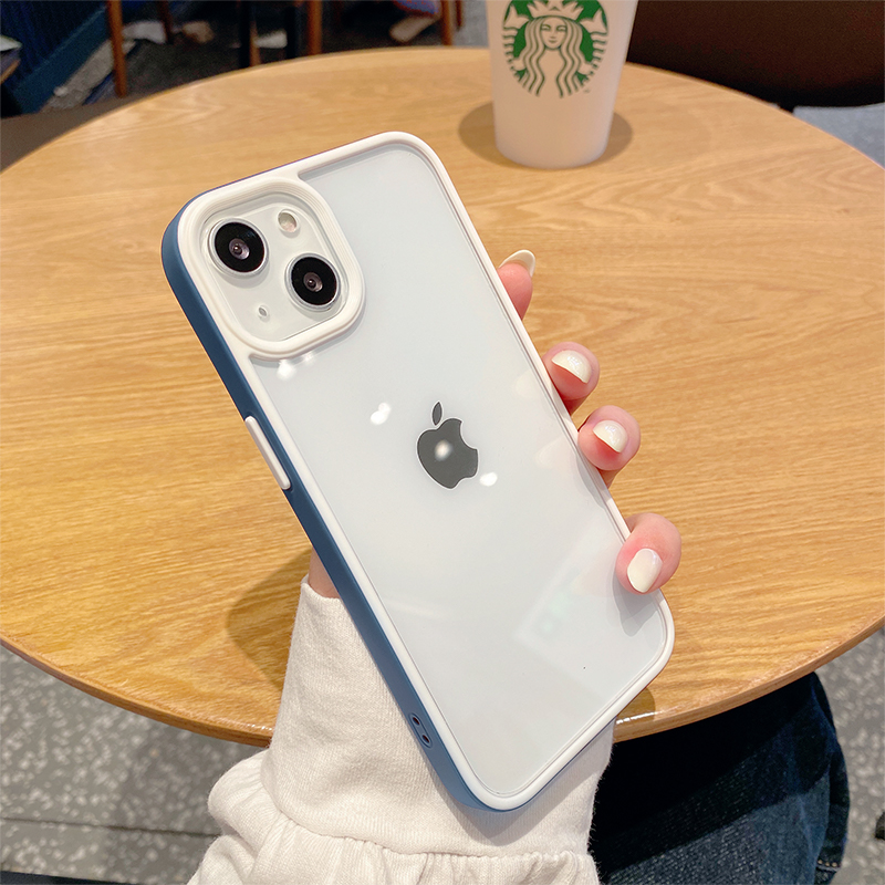 适用苹果13手机壳iphone11透明硅胶12pro全包XR防摔14蓝色边框X软 - 图1