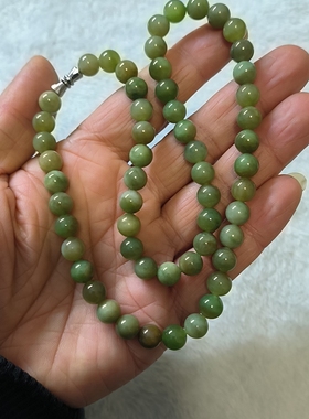 天然和田玉碧玉黑羊洞项链女款单圈圆珠妈妈链锁骨链项饰，可批发