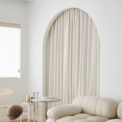 奶白色试衣间门帘高级感服装店更衣室布帘隔断帘定制免打孔防尘帘 - 图0