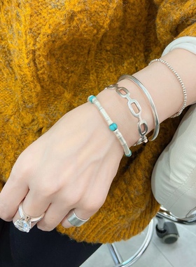 纯银竹节松石彩绳百搭手链叠戴古法足银闺蜜礼物手饰小众设计