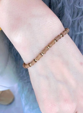 老山檀木注金珠包进手链时尚简约百搭叠戴木闺蜜手链饰品竹节国潮