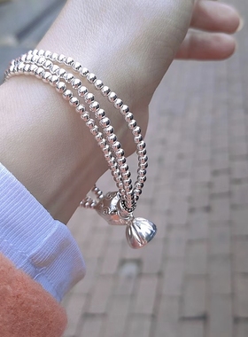 纯银珠手串招财莲蓬吊坠三圈多层流苏小众设计女闺蜜生日礼物手链