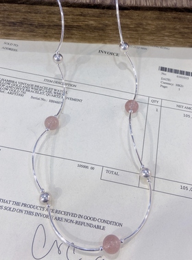 925纯银三圈草莓晶桃花少女款圆珠天然水晶粉晶手串手链