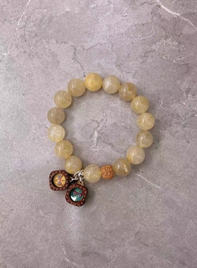 天然发晶藏传黄财神擦擦唐卡五路财神吊坠手链水晶饰品闺蜜礼物