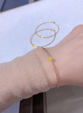 14Km注金精细简约单圈蜜蜡高级感手链闺蜜百搭叠戴手饰品送女友