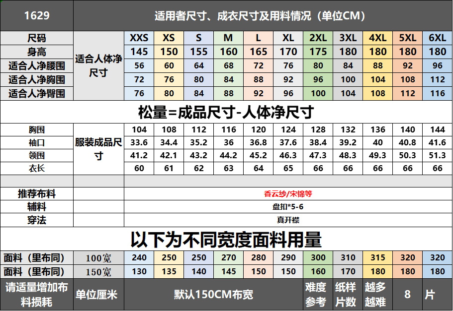 1629新中式连肩袖古风外套纸样 有肩缝肩拼女式中国风服装图纸 - 图0