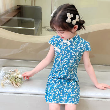 Cheongsam ເດັກນ້ອຍ Summer 2024 ເດັກຍິງ Tang Suit Floral Baby Dress Baby Retro Costume ສິ້ນແບບຈີນ