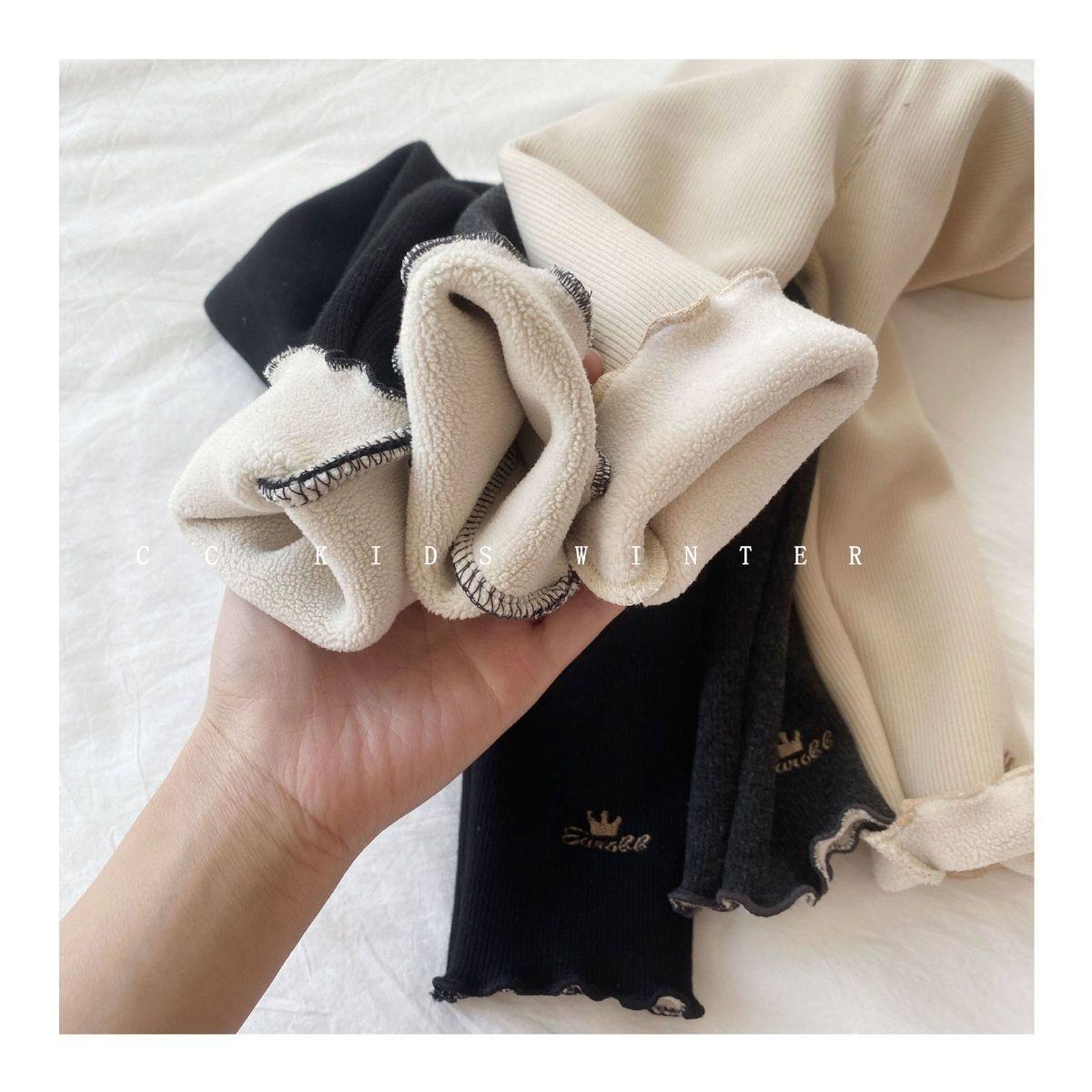 秋冬新款德绒儿童木耳卷打底裤加绒/不加绒刺绣一体绒保暖女童裤,淘宝优惠券,粉丝福利购,淘宝优惠卷