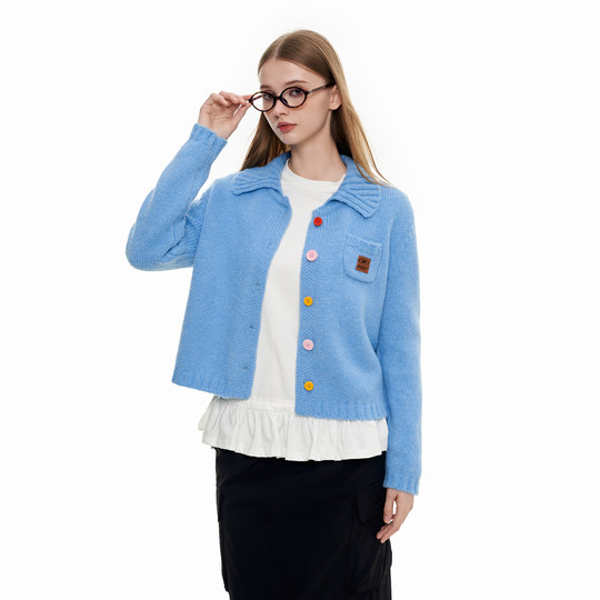 KXLFCHN空穴来风 开衫毛衣外套女多巴胺色系翻领休闲百搭针织衫男