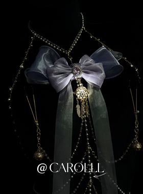 CAROLLL绝美紫蝴蝶！粉紫蝴蝶结身体链全身链w巴缎带毛茸茸