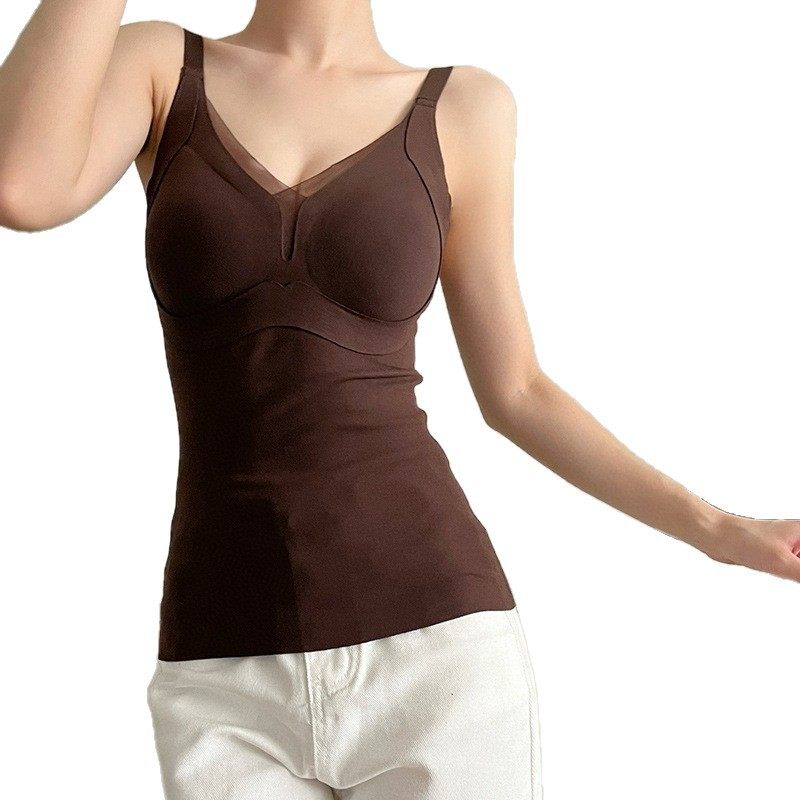 D丽新折扣 磨毛吊带版深V暖暖背心蓄热暖绒保暖修身打底衫带胸垫,淘宝优惠券,粉丝福利购,淘宝优惠卷