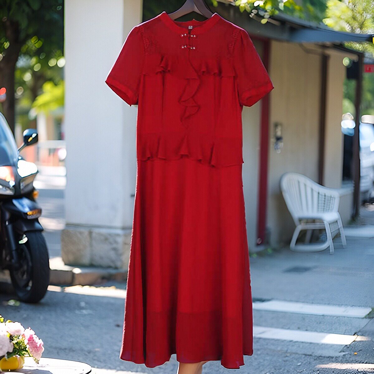 丽新折扣女装 H海10 系列 24夏装端庄时尚气质复古短袖高雅连衣裙