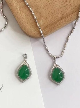 项链s990女绿玉髓简约气质百搭