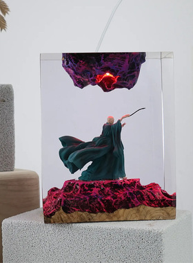 哈利波特伏地魔桌面摆件创意艺术工艺品实木树脂灯生日礼物饰品