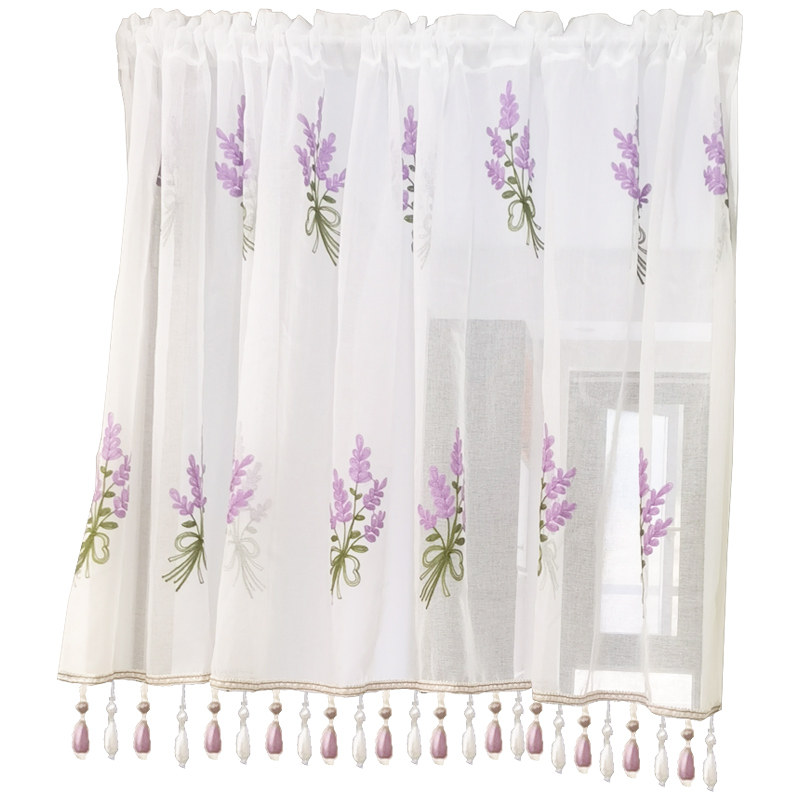 浪漫绣花梦幻帘纱帘半帘厨房帘咖啡帘半截帘柜子免打孔穿杆门帘子,淘宝优惠券,粉丝福利购,淘宝优惠卷