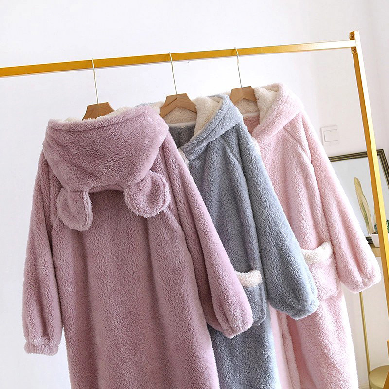 秋冬日系中长款女士法兰绒浴袍珊瑚绒家居服睡袍加厚保暖睡衣睡裙,淘宝优惠券,粉丝福利购,淘宝优惠卷