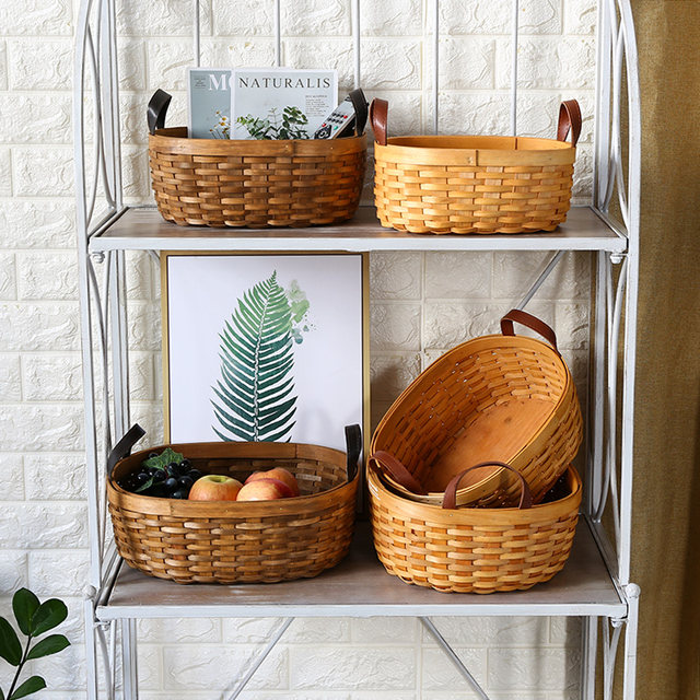 Kitchen American style pastoral leather handle wall-mounted basket