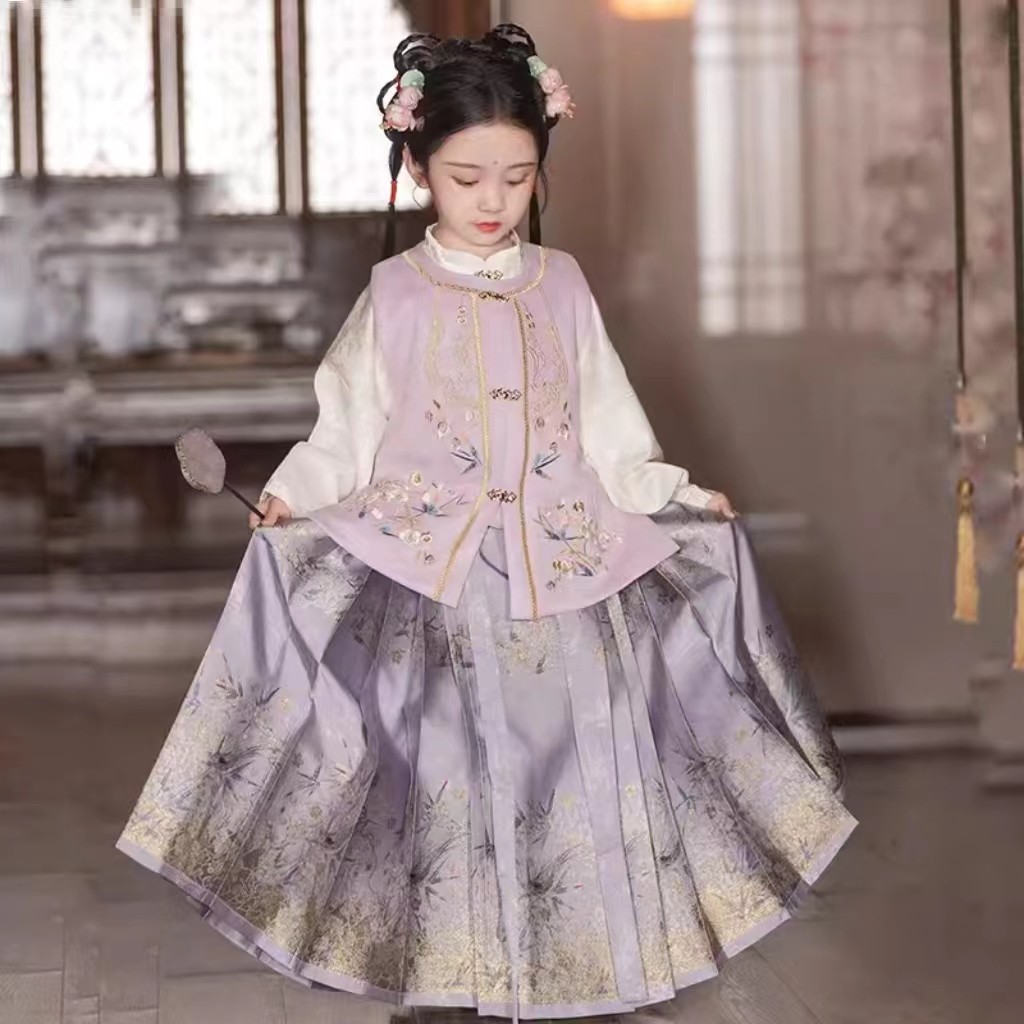 茉胭登鹊枝女童冬季新款中国风比甲马面裙套装古风汉服喜庆裙子红,淘宝优惠券,粉丝福利购,淘宝优惠卷