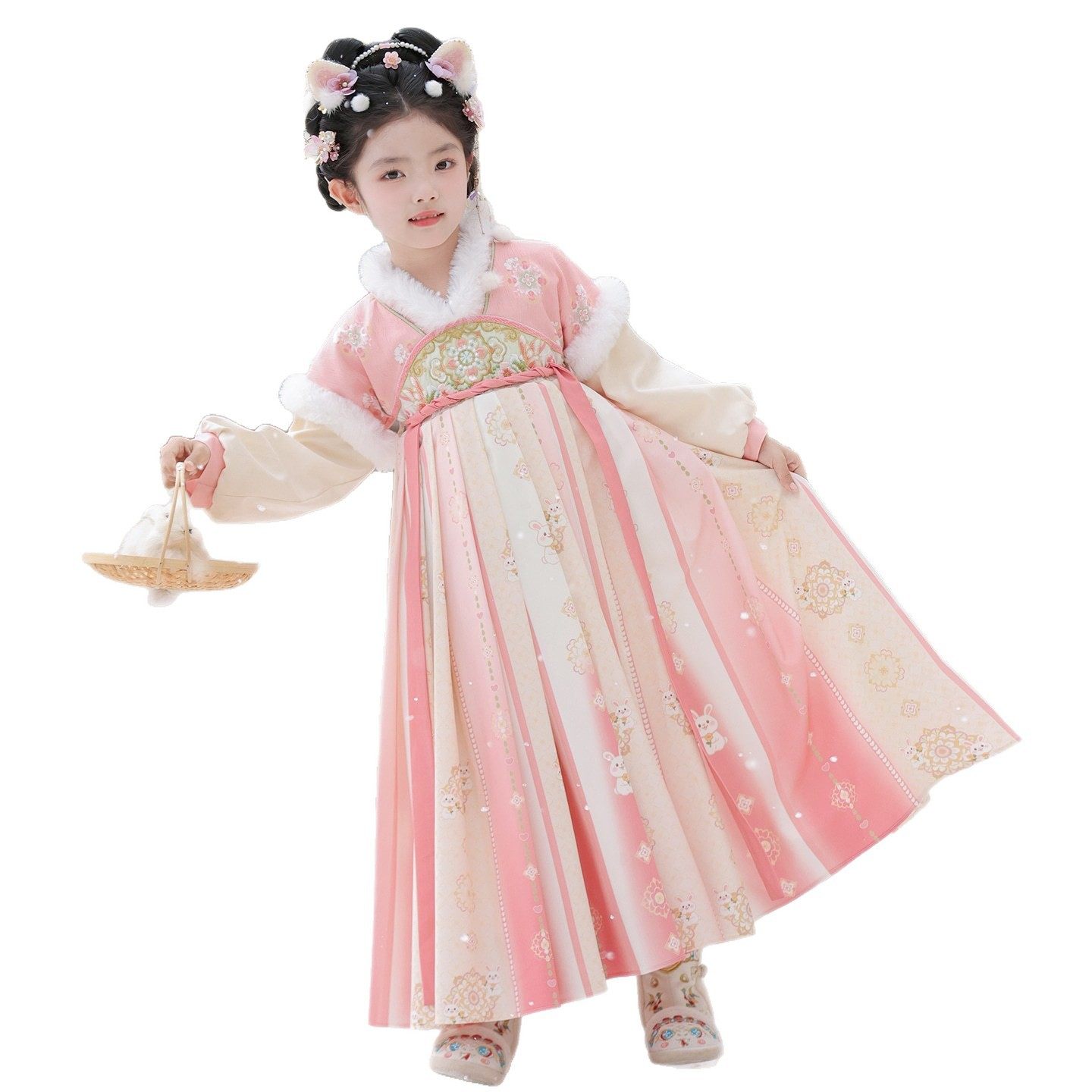 粉绒绒女童冬季加绒古装汉服儿童拜年服中国风新年加厚唐装连衣裙,淘宝优惠券,粉丝福利购,淘宝优惠卷