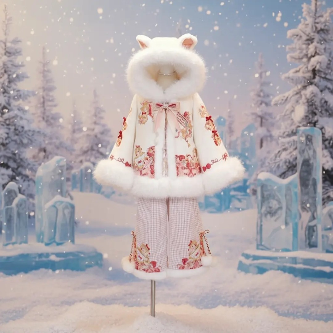 朝童猫咪下午茶女童汉服冬毛领加厚明制套装拜年服毛呢小香风裤装,淘宝优惠券,粉丝福利购,淘宝优惠卷