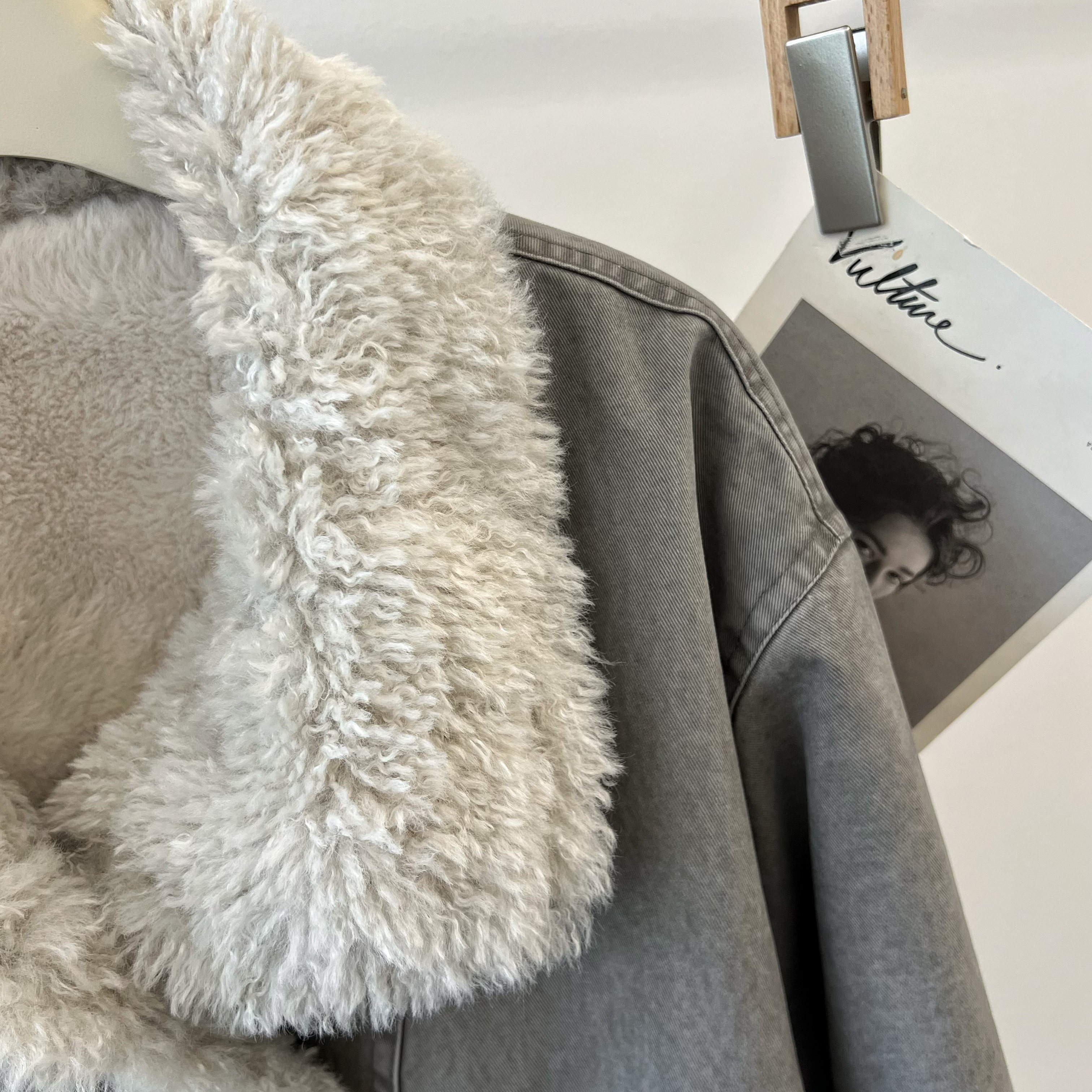 米娜家 欧洲站 现货 25美式复古毛绒内里百搭宽松短外套 E550 221,淘宝优惠券,粉丝福利购,淘宝优惠卷