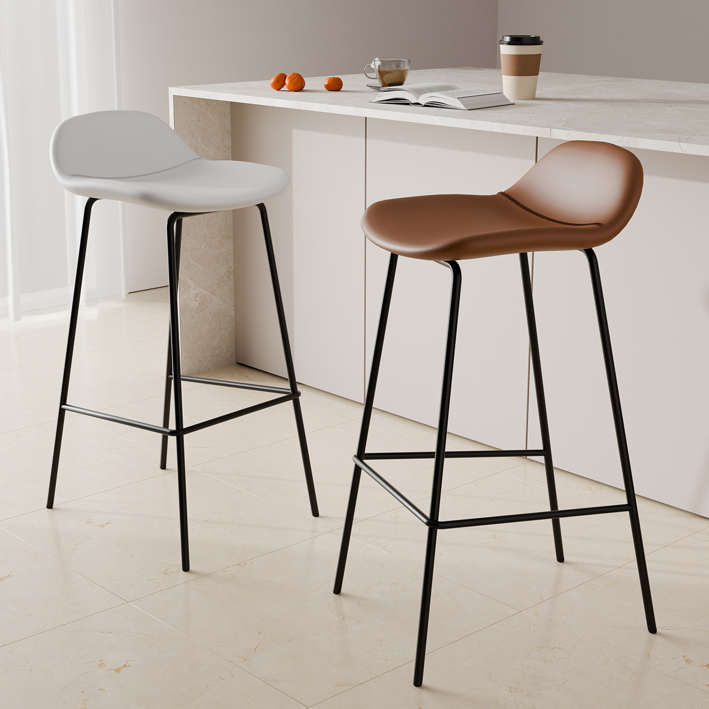 轻奢高级家用椅简约创意靠背椅子现代简约前台休闲皮革铁艺高脚凳,淘宝优惠券,粉丝福利购,淘宝优惠卷