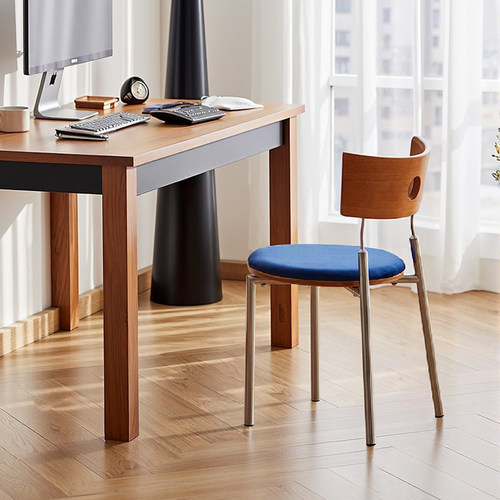 中古餐椅家用实木靠背椅网红复古椅小户型餐桌椅不锈钢设计师椅子 - 图1