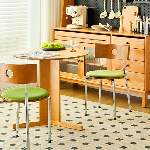 中古餐椅家用实木靠背椅网红复古椅小户型餐桌椅不锈钢设计师椅子 - 图2