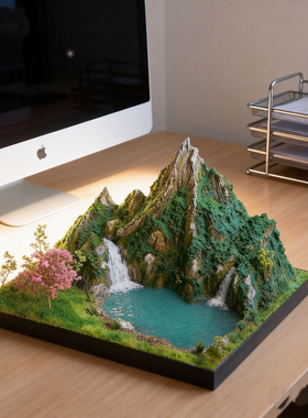 山川瀑布微缩景观桌面摆件