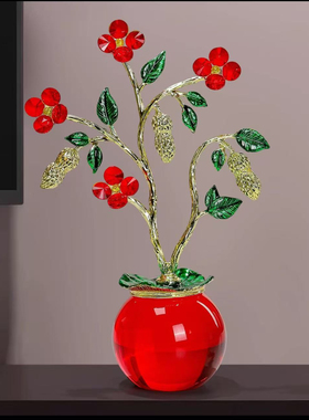 轻奢红色水晶梅花花卉摆件客厅创意装饰家居现代简约桌面工艺品