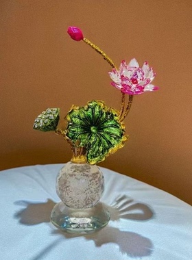 水晶荷花装饰摆件家居桌面荷韵生香摆件