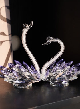紫色水晶天鹅电视柜酒柜家居装饰品摆件