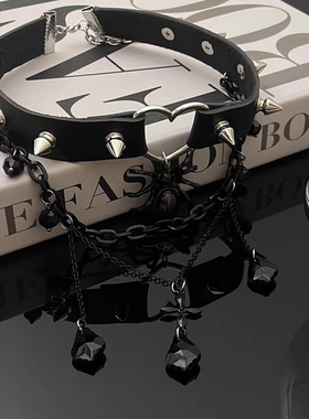 暗黑朋克风皮质蜘蛛流苏铆钉chocker时尚辣妹百搭复古个性颈链