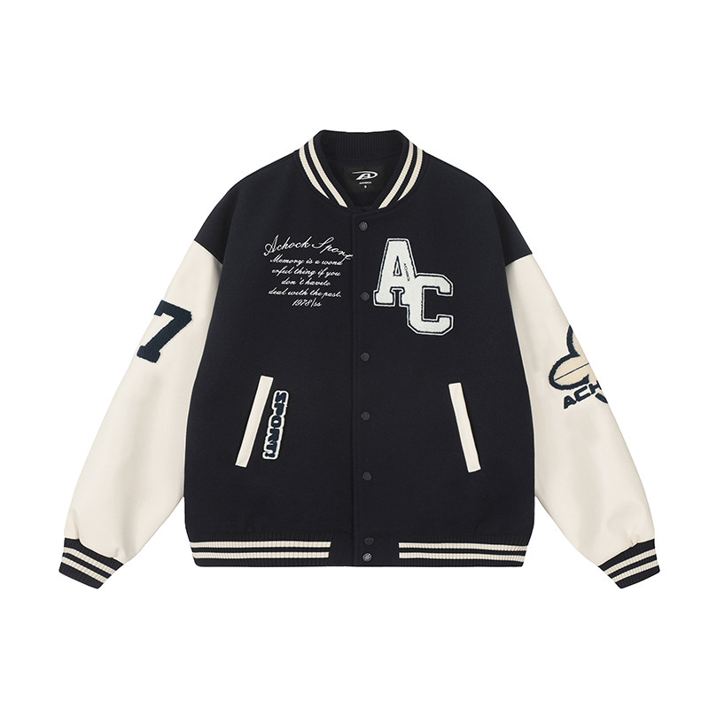 【Achock官方店】美式复古撞色棒球服外套毛巾绣新款飞行员夹克潮,淘宝优惠券,粉丝福利购,淘宝优惠卷