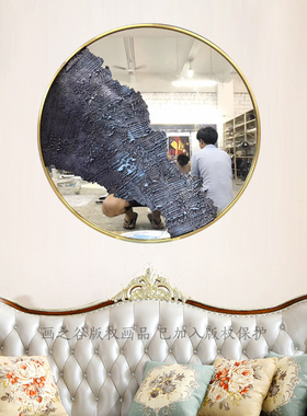 纯手绘金属新中式风样板房实物画