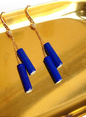 纯天然青金石高品质耳钩18k镶嵌