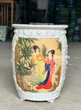 石湾盆美女图陶瓷花盆多肉植物老桩绿植室内装饰阳台桌面摆件