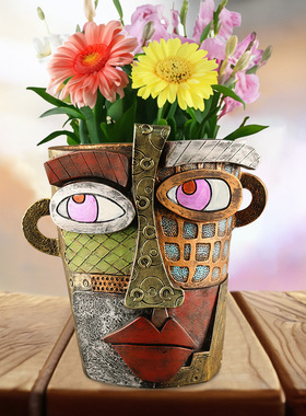 新款复古人脸多彩抽象艺术多肉花