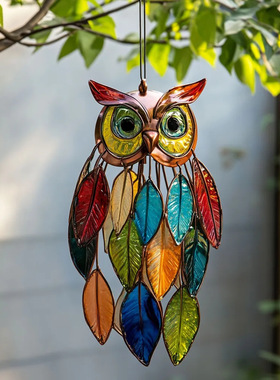 跨境新品亚克力彩色猫头鹰挂件家居卧室窗户装饰挂件亚克力工艺品