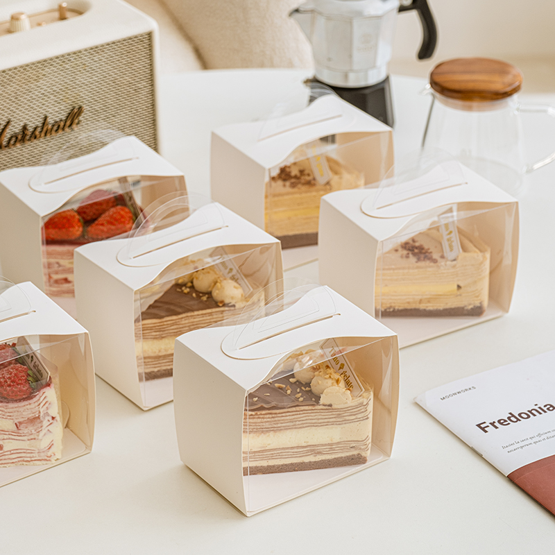 三角手提切块蛋糕盒慕斯蛋糕切件烘焙打包千层西点盒子甜品包装盒 - 图0