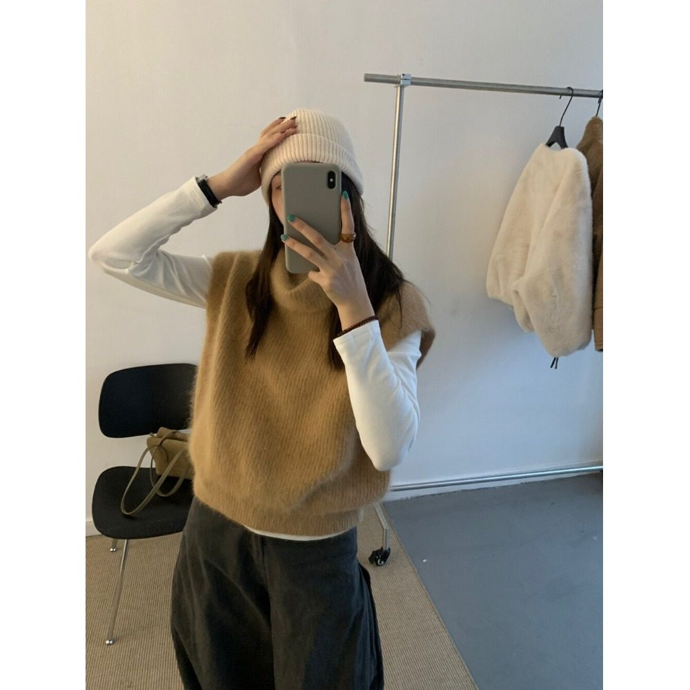PPSHD秋冬软糯兔毛高领针织马甲女叠穿坎肩背心无袖毛衣百搭上衣,淘宝优惠券,粉丝福利购,淘宝优惠卷