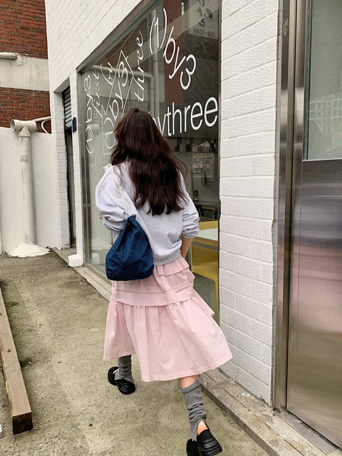 PPSHD skirt for women spring, autumn and summer 2024 new high-waisted a-line slimming mid-length petite fluffy cake skirt