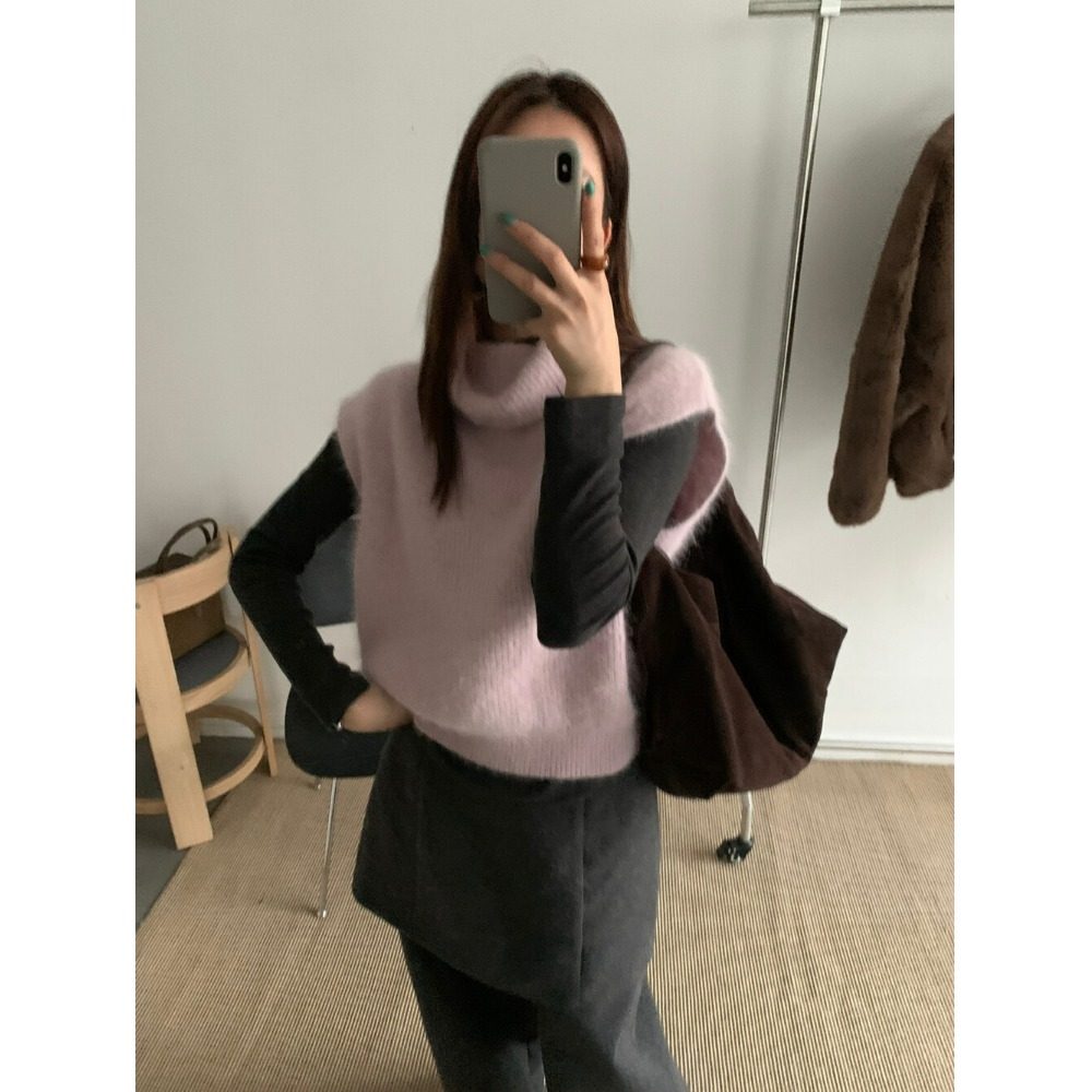 PPSHD秋冬软糯兔毛高领针织马甲女叠穿坎肩背心无袖毛衣百搭上衣,淘宝优惠券,粉丝福利购,淘宝优惠卷