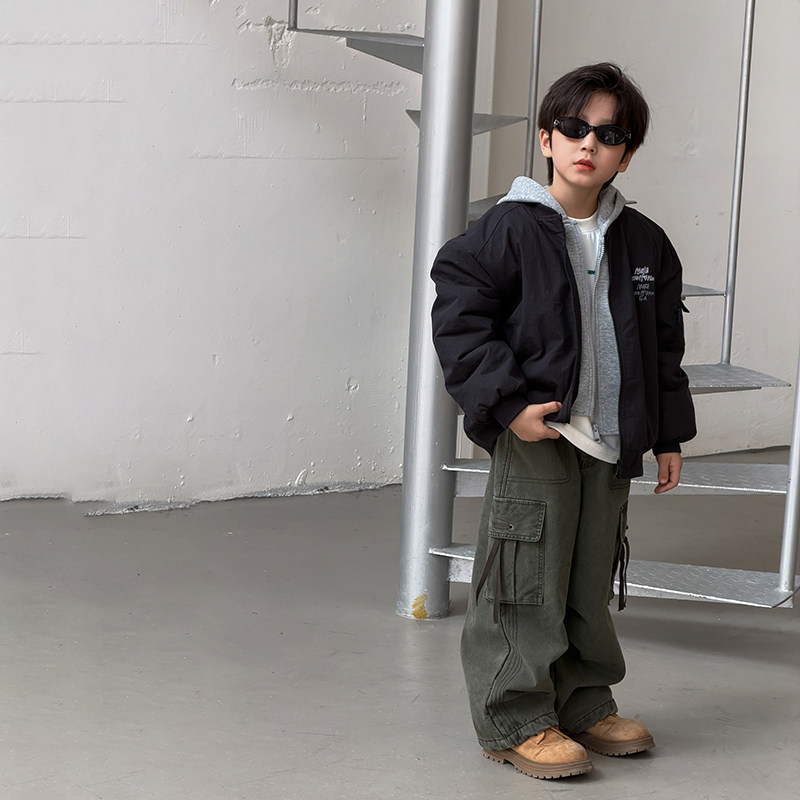 依依妈男童夹棉加厚假两件连帽外套儿童冬装上衣宝宝字母宽松棉服,淘宝优惠券,粉丝福利购,淘宝优惠卷