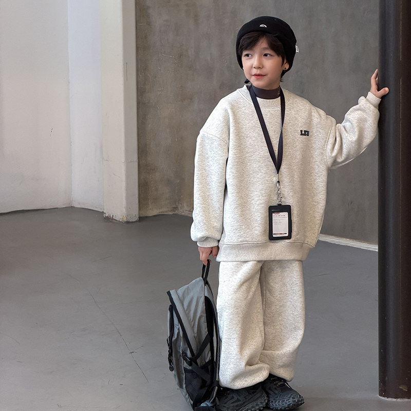 依依妈男童字母加绒运动套装儿童冬装宝宝奥粒绒卫衣卫裤拜年服潮,淘宝优惠券,粉丝福利购,淘宝优惠卷