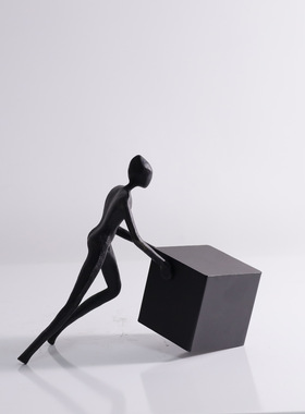 有艺术感的摆件简约金属人物摆件小黑人铸铝雕塑推方块蹲人工艺品