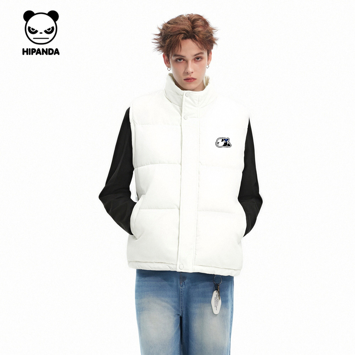 Hipanda你好熊猫美式宽松保暖无袖马甲男女2025冬季新款潮牌背心C,淘宝优惠券,粉丝福利购,淘宝优惠卷