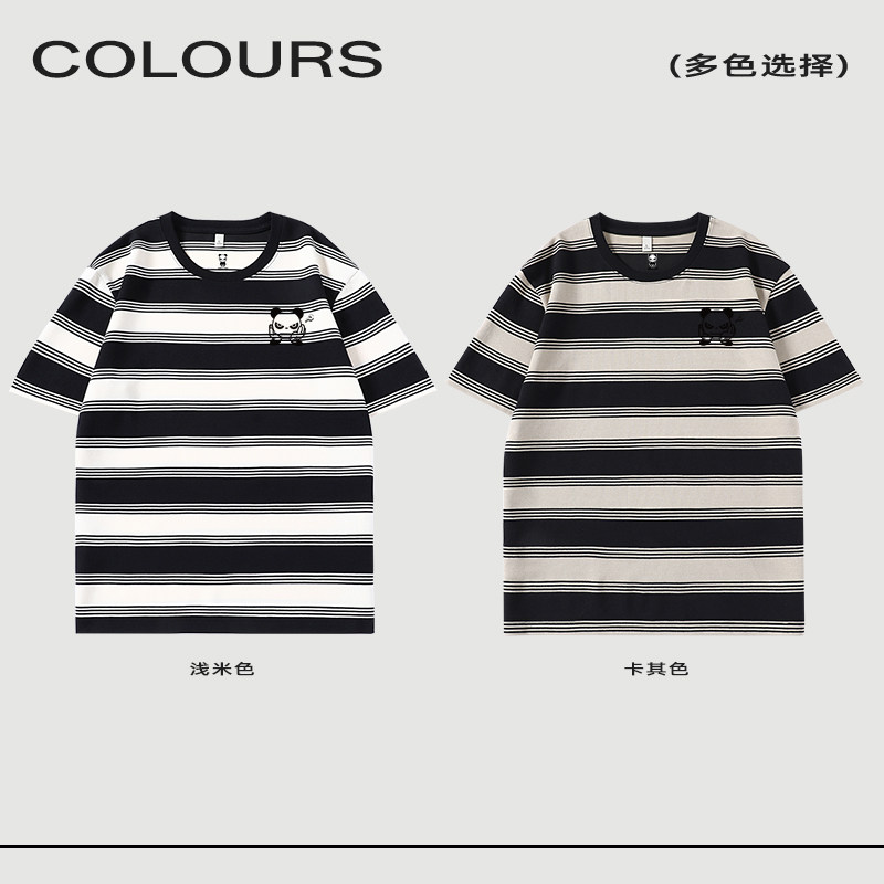 Hipanda你好熊猫日系圆领条纹短袖T恤男女亲肤宽松半袖2026夏新款,淘宝优惠券,粉丝福利购,淘宝优惠卷